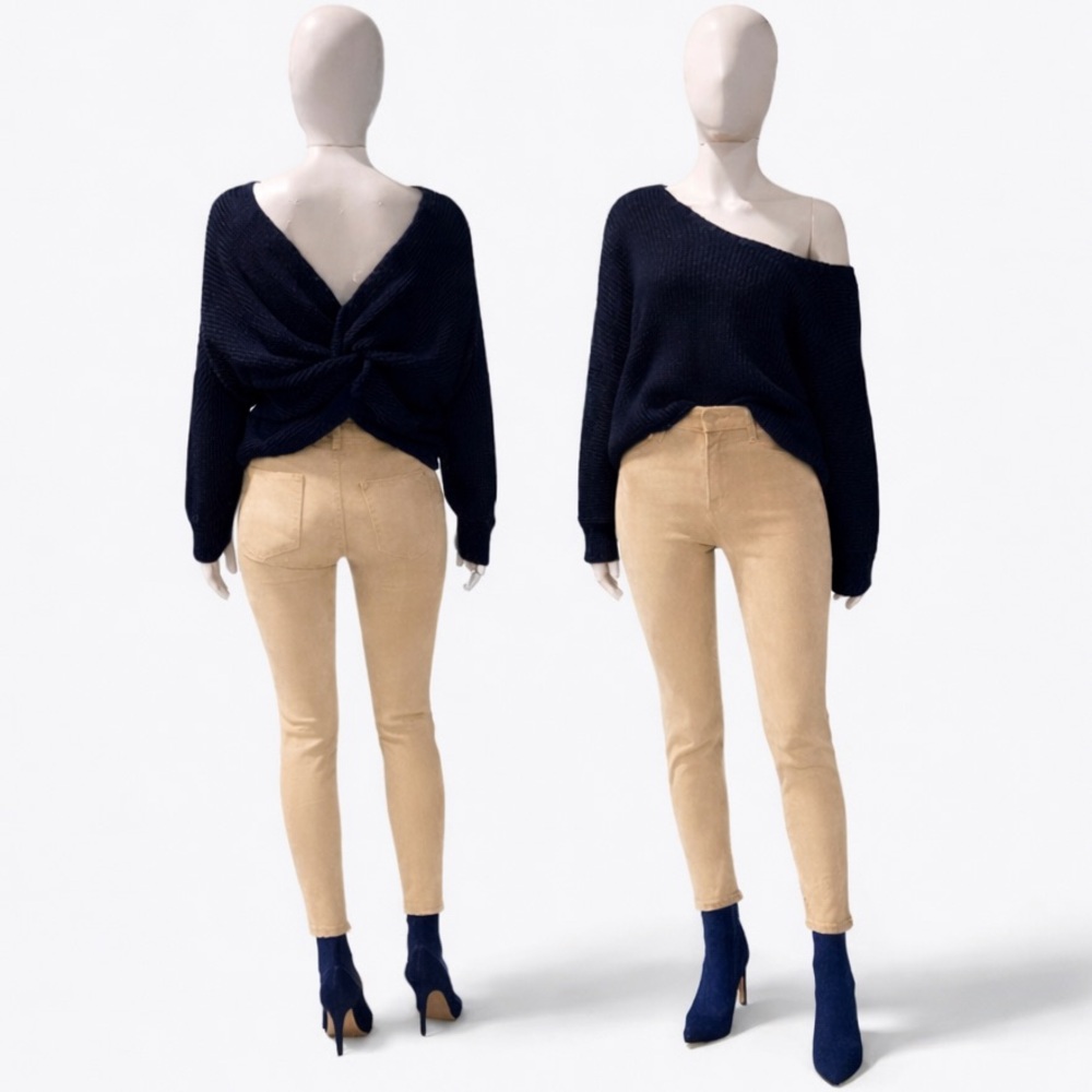 Navy Blue Knit Open Twist Back Sweater